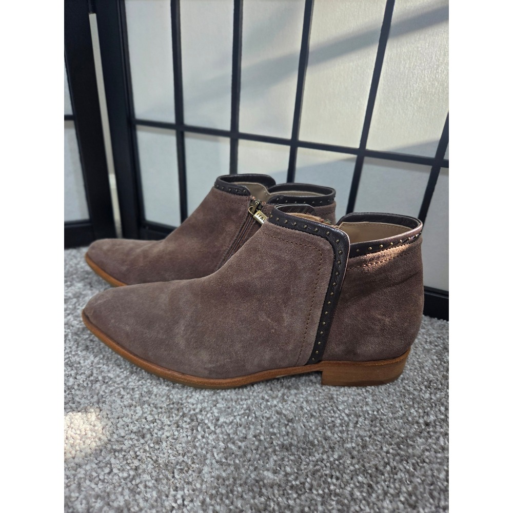 Italeau Brown Suede Studded Ankle Boots Handmade in Italy Pointed Toe Size 37